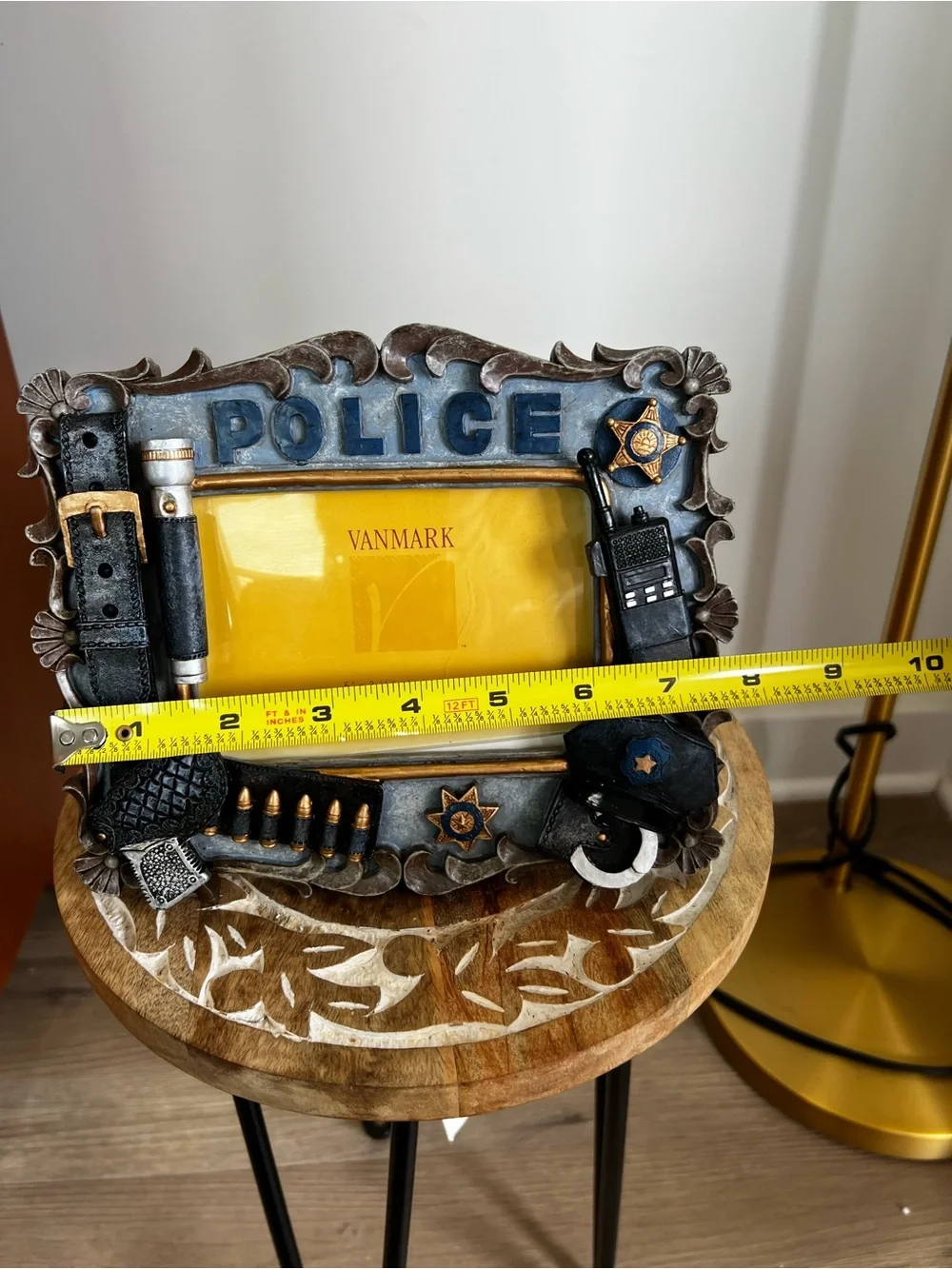 Vtg Vanmark Police-Themed Photo Frame in Blue and Silver